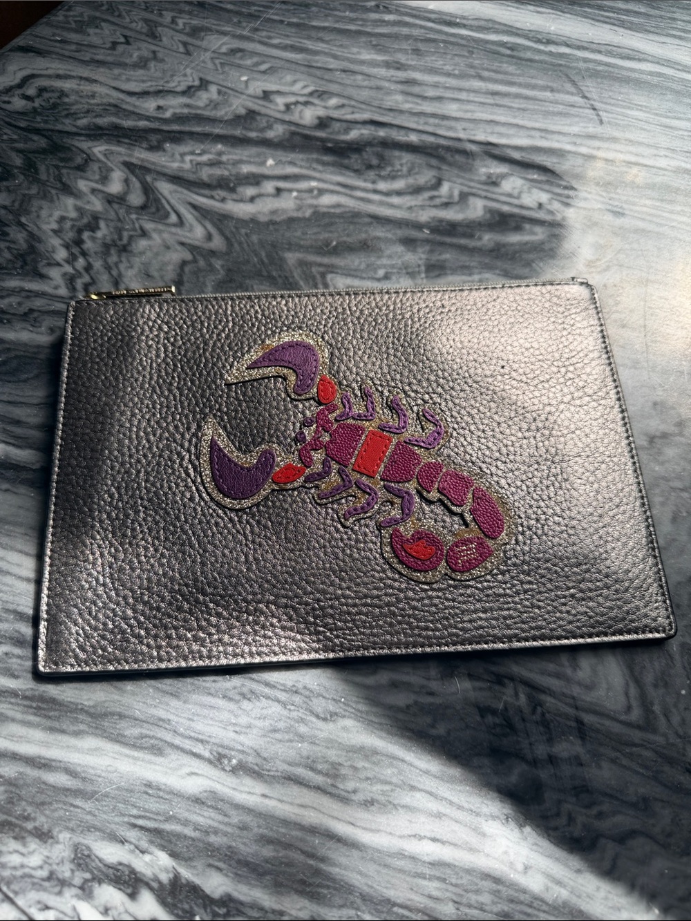 Diane Von Furstenberg Scorpio Zodiac Silver Leather Wallet Pouch